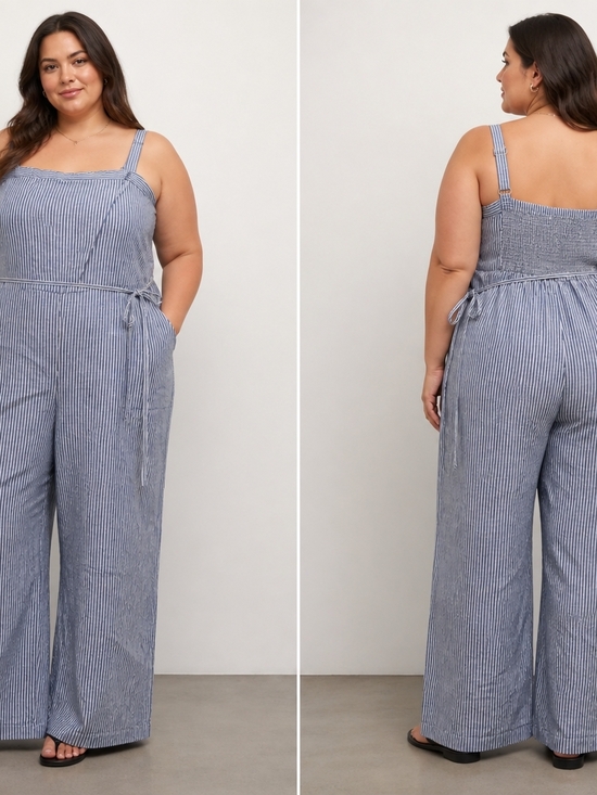 Old Navy Pants - Old Navy Blue and White Striped Wide-Leg Jumpsuit